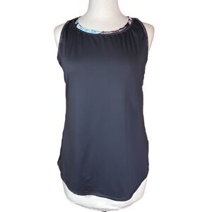 Calia Tank Top Women Gray Floral Graphic Sheer Back Activewear Athletic Medium